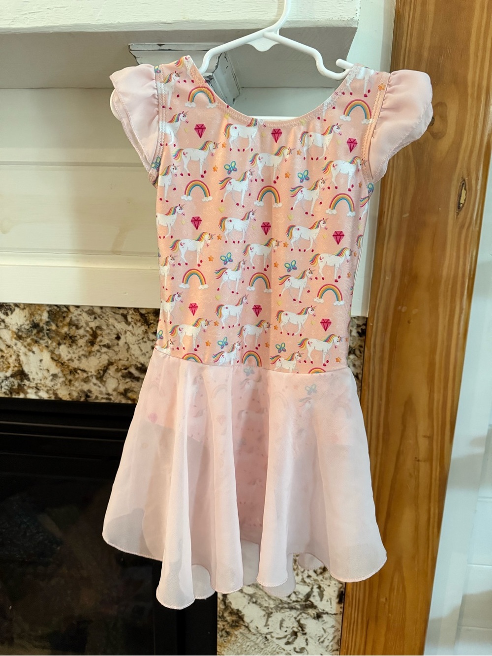 Girls Pink Unicorn & Rainbow Dance Dress